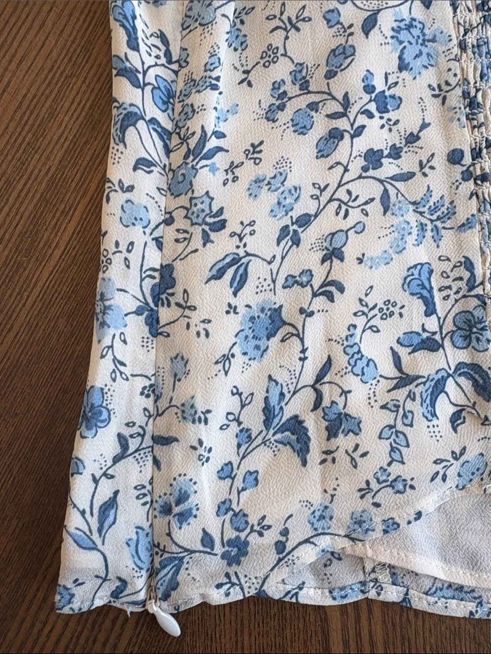 Reformation White and Blue Floral Puff-Sleeve Square-Neck Top